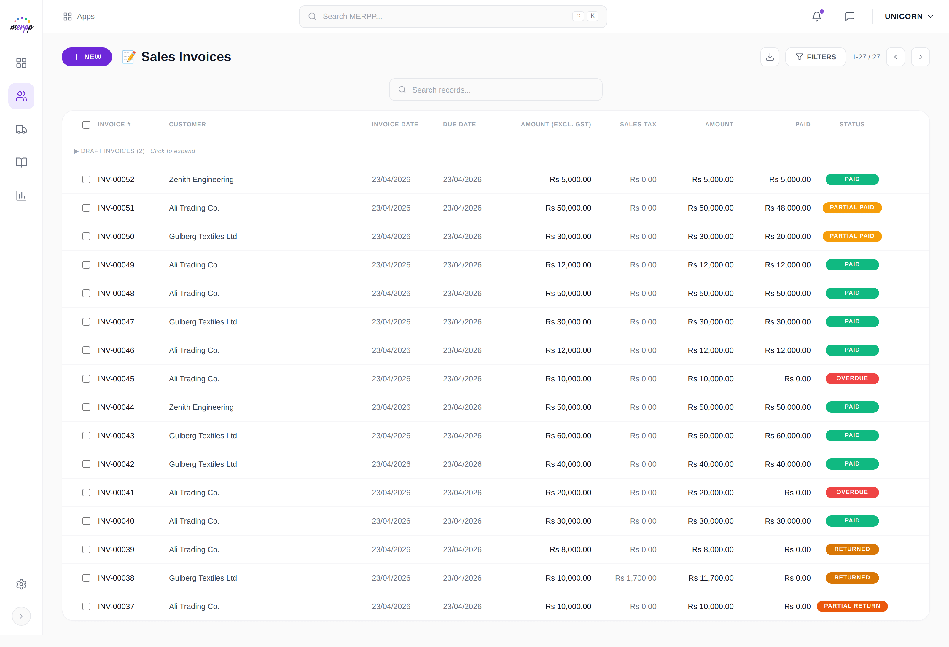 MERPP sales invoices management